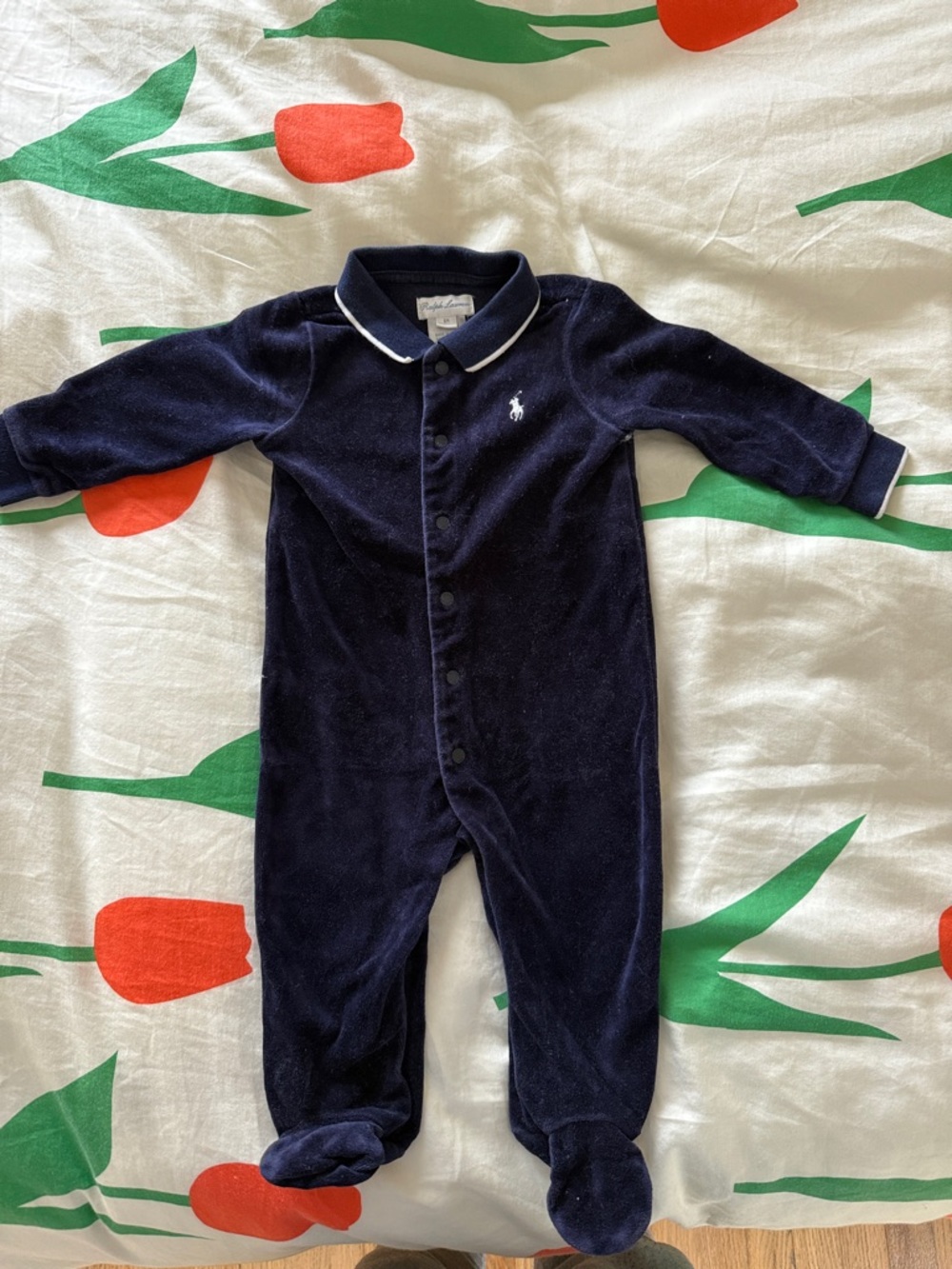 Polo by Ralph Lauren Navy Velvet Footed One-Piece